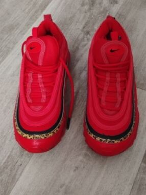 Nike WomensRed Sneakers with Black Trim and Leopard Detail ✨♥️🐆